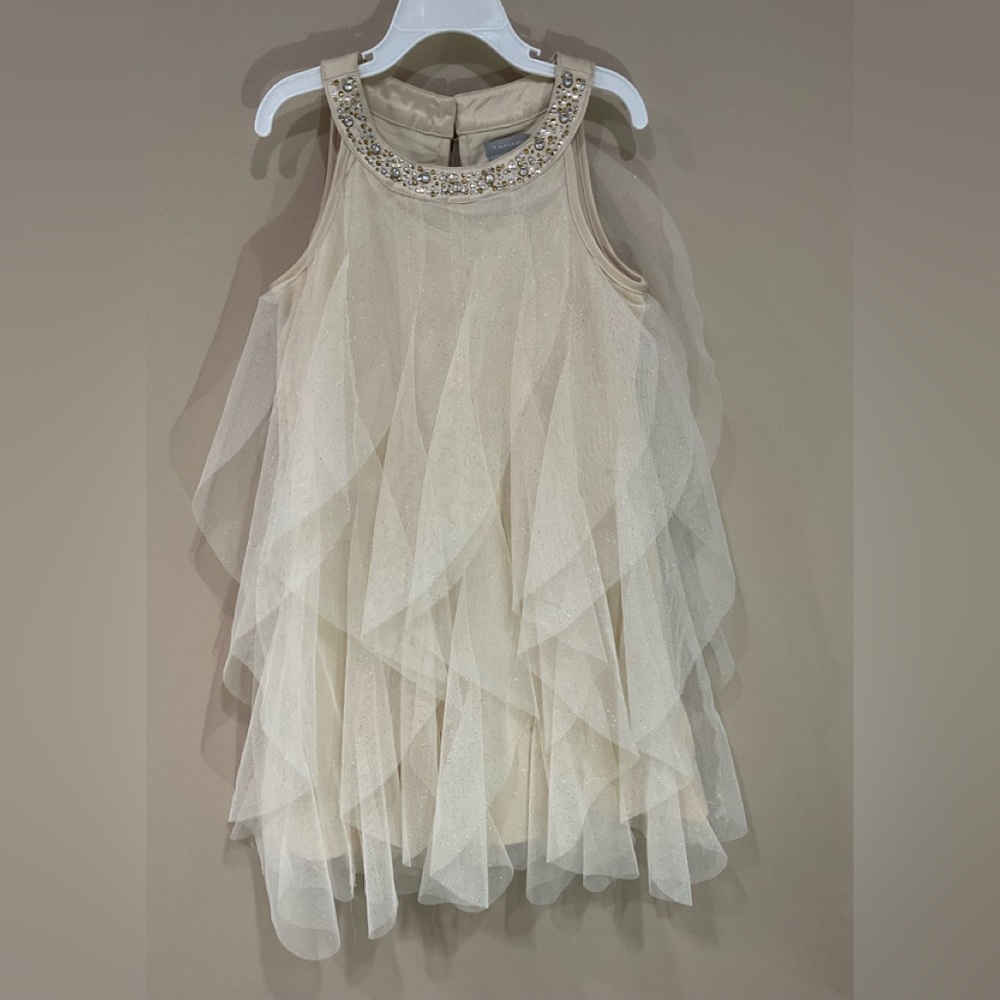 ☀️TAHARI Girl’s Lined Adorned Lace Layered Dress, 6/7 yrs.